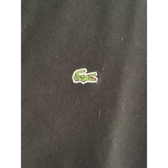 VTG Lacoste Crocodile Polo Top Black SS Collar 2 Button Front Neck Woman 40 - Picture 4 of 6